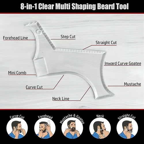 Miniatura 4 de Herramienta para moldear la barba para hombre con peine incorporado, plantilla transparente, plantillas de peine de peinado para patillas de bigote
