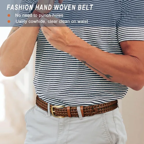 Miniatura 2 de Cinturón de cuero trenzado para hombre, jeans casuales, golf, hebilla de aleación tejida de cuero para hombre, cinturones trenzados a mano, regalo