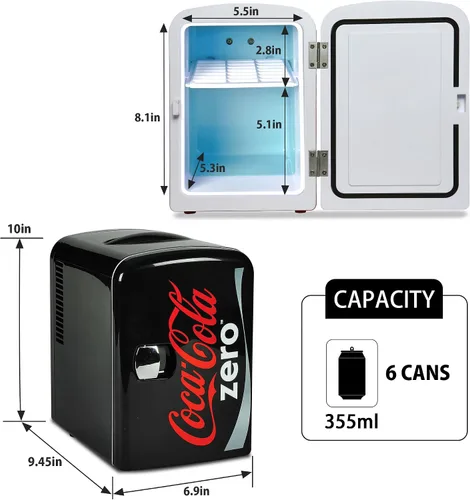 Miniatura 6 de Coca-Cola Zero CZ04 - Enfriador portátil de 4 litros/4.2 cuartos de galón para 6 latas, mini refrigerador, bebidas, alimentos para bebés, cuidado
