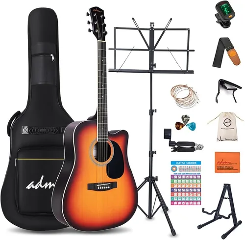 Miniatura 12 de ADM Dreadnought - Kit de guitarra acústica con lección gratuita para principiantes, adultos, adolescentes, tamaño completo, juego de iniciación