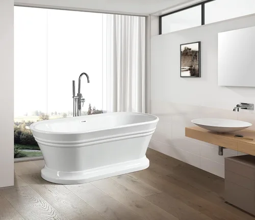 Miniatura 8 de Vanity Art Bañera de acrílico blanca independiente de 59 x 30 pulgadas, moderna bañera de remojo sola con desbordamiento ranurado certificado por