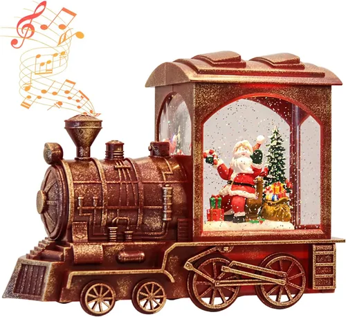 Miniatura 9 de Linterna musical de globo de nieve de Navidad, funciona con pilas con temporizador de 6 horas, tren giratorio de globo de nieve iluminado con Papá