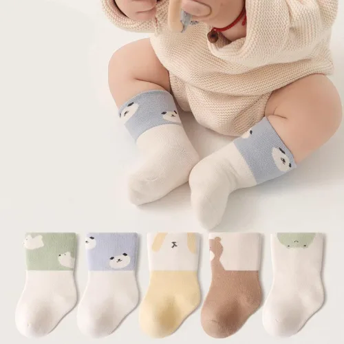 Calcetines de tobillo antideslizantes para bebé, 5 pares de calcetines transpirables para niños pequeños, elásticos, antideslizantes, para 1-3 años,