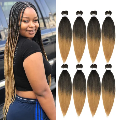 Miniatura 50 de Cabello trenzado preestirado de 24 pulgadas, 8 paquetes de extensiones de cabello sintético de fácil trenzado sintético profesional suave textura #1B