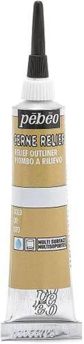 Pebeo 773000 Vitrail, Pintura Dimensional para Contorno en Relieve, Tubo de 20 ml con Boquilla - Oro Dorado