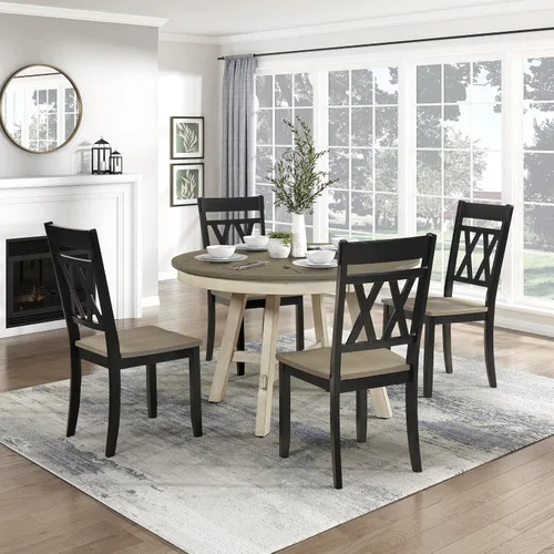 Miniatura 8 de Lexicon Silla de comedor de madera estilo granja, juego de 2, respaldo cruzado doble, sillas rústicas sin brazos, muebles de cocina y comedor, Negro