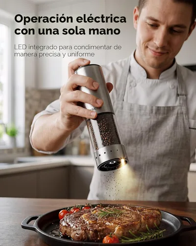 Miniatura 2 de TOMEEM Rechargeable Electric Salt and Pepper Grinder Set, 115ml Large Capacity Stainless Steel Automatic Pepper Mill with Storage Base, LED Display