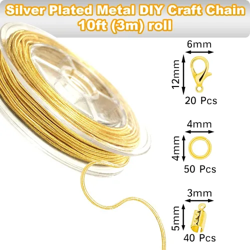 Miniatura 2 de Jishi Cadena de serpiente de oro de 33 pies de 0.047 in, cadenas para hacer joyas, collares, pulseras, suministros de joyería, hallazgos – Rollo