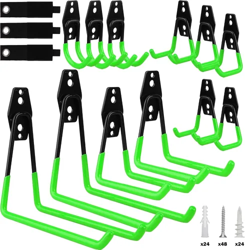 Miniatura 9 de Conjunto de surtido de gancho de pared para almacenamiento de herramientas de garaje: 15 piezas de gancho grande resistente organizador