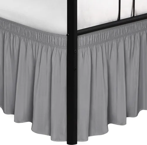 Miniatura 19 de Biscaynebay Faldas de cama envolventes con esquinas divididas para camas Twin/Twin XL de 15 pulgadas de caída, volantes de polvo elásticos Negro