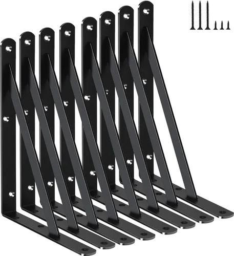 Miniatura 95 de Paquete de 16 soportes de estante resistentes negros de 20 pulgadas de largo x 12 pulgadas de alto con tornillos, soportes de estante de metal