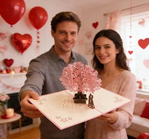 Miniatura 3 de PENTA ANGEL Tarjeta de flor de cerezo hecha a mano con diseño de flor 3D, romántica carta de felicitación de aniversario, boda, San Valentín