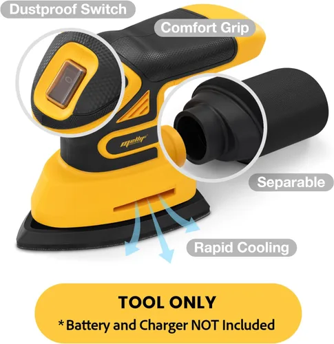 Miniatura 7 de Lijadora de detalles inalámbrica sin escobillas compatible con batería Dewalt de 20 V MAX (solo herramienta), lijadora de esquina ligera con caja