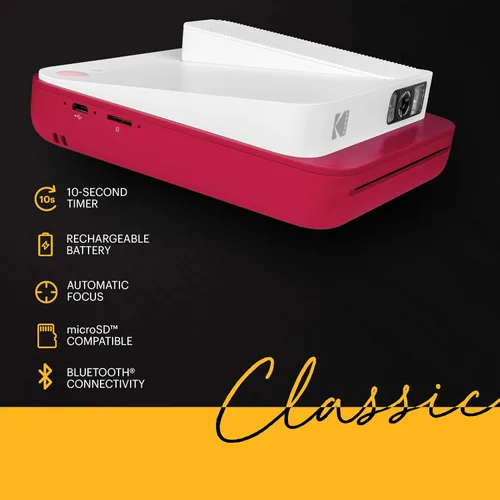 Miniatura 3 de Zink KODAK Smile - Cámara instantánea digital clásica para papel fotográfico Zink de 3.5 x 4.25 pulgadas, Bluetooth, imágenes de 16MP (rojo)