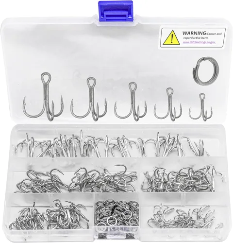 Miniatura 8 de Kit de ganchos agudos de pesca, ganchos de acero de alto carbono de gran tamaño, 3 ganchos curvados redondos fuertes y afilados con anillos