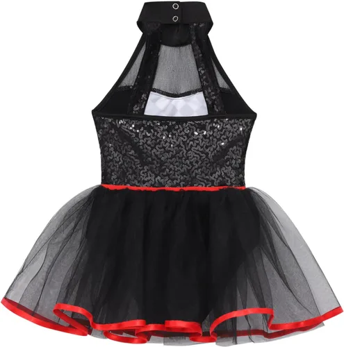 Miniatura 6 de TTAO Disfraz de payaso para niñas, vestido de bufón halter blanco y negro, para bailar, leotardo