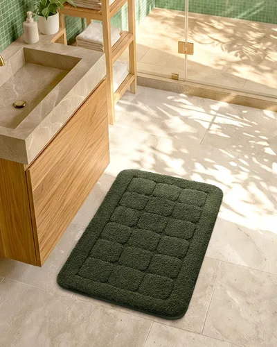 Miniatura 3 de Color&Geometry Alfombra de baño verde de 17 x 30 pulgadas, alfombra de baño de microfibra absorbente y esponjosa a cuadros, alfombra de ducha