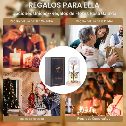 Miniatura 7 de Beferr Regalos de cumpleaños para mujeres, rosa de cristal de galaxia, flores preservadas para siempre, rosa iluminada en cúpula de cristal, regalos