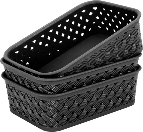 MaxGear Organización y Almacenamiento 3 Paquetes, Contenedores Organizadores de Plástico, Cestas Tejidas para Almacenamiento, Cestas de Plástico con