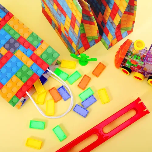 Miniatura 6 de Diomelu 24 bolsas de bloques de construcción, bolsas de dulces de ladrillos de color, bolsas de regalo para fiestas temáticas con asas, bolsa