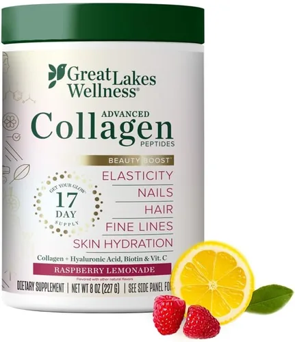 Great Lakes Wellness Beauty Boost Advanced - Péptidos de colágeno en polvo con ácido hialurónico, biotina, vitamina C, elasticidad e hidratación de