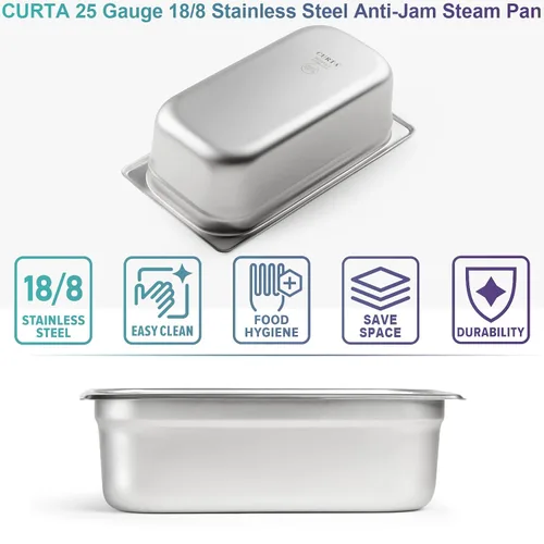 Miniatura 6 de CURTA Paquete de 6 bandejas para hotel anti-atasco, tamaño 1/3 de 4 pulgadas de profundidad, bandeja comercial NSF de acero inoxidable 18/8