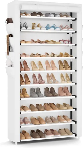 Miniatura 12 de VTRIN Zapatero con tapa, organizador de zapatos de 7 niveles para 35-40 pares de zapatos y botas, estante alto de gran capacidad con 8 bolsillos