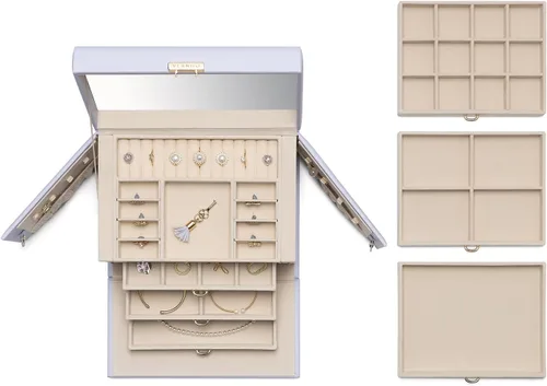 Miniatura 55 de vlando joyero organizador clásico de piel sintética con espejo y con llave
