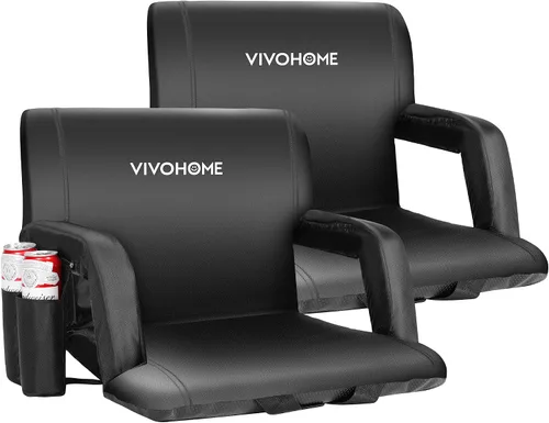 Miniatura 9 de VIVOHOME Asientos reclinables para estadio con respaldo y cojín, paquete de 2 sillas acolchadas portátiles con reposabrazos y soporte para tazas