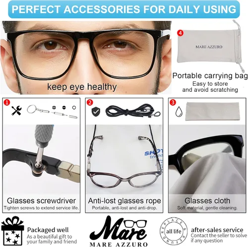 Miniatura 6 de MARE AZZURO Lentes de Lectura Grandes con Bloqueo de Luz Azul para Hombres Lentes para Computadora 0 1.0 1.25 1.5 1.75 2.0 2.25 2.5 2.75 3.0 3.5 4.0
