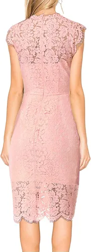 Miniatura 4 de Merokeety - Vestido elegante floral con encaje y sin mangas para mujer tiene cuello redondo y una longitud hasta la rodilla es adecuado para fiestas