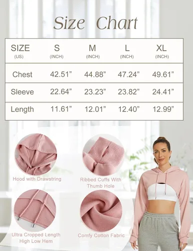 Miniatura 5 de Kissonic Sudaderas con capucha de manga larga para mujer, atléticas, recortadas, sudaderas casuales