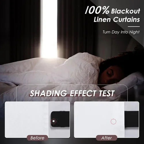 Miniatura 2 de Cortinas de lino 100% opacas para dormitorio, 102 pulgadas de largo, con pestaña trasera, bolsillo para barra, paneles acústicos con aislamiento