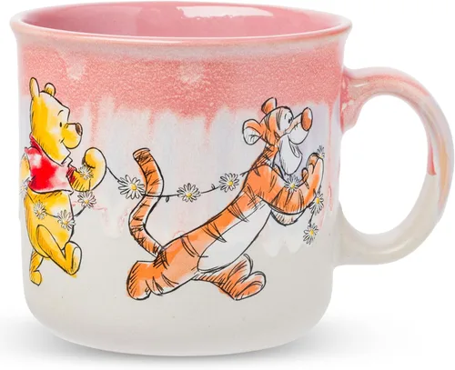 Taza de Campista de Cerámica con Esmalte Reactivo Silver Buffalo Winnie the Pooh con Piglet, Tigger y Eeyore, 20 Onzas Grupo Winnie the Pooh
