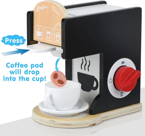 Miniatura 3 de Accesorios de cocina de juguete para niños, cafetera de madera, máquina de café expreso, juego de cocina para niños pequeños para niñas y niños