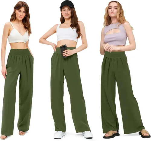 Miniatura 3 de DLOODA Pantalones de pierna ancha para mujer, pantalones de yoga sueltos, cómodos, pijama, casual, holgados, palazzo, con bolsillos