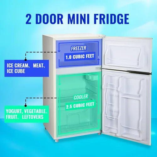Miniatura 2 de Mini refrigerador con congelador, frigorífico pequeño, doble puerta, soporte para bebidas laterales, estantes de vidrio ajustables, cajón de Blanco