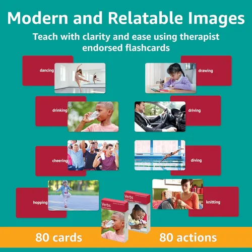 Miniatura 3 de Picture My Picture Verbs - Paquete de tarjetas de fotos para terapia del habla, acción de fotos reales, resistente a los arañazos de 300 GSM, guía