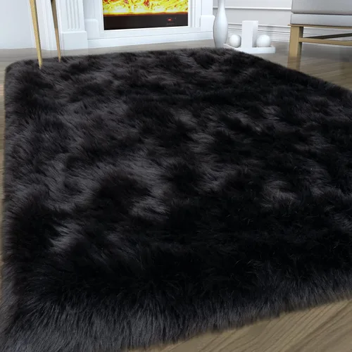 Miniatura 17 de Alfombra de piel sintética para sofá, silla, alfombra pequeña beige para dormitorio, 2 x 3 pies, alfombras peludas para habitación de los niños