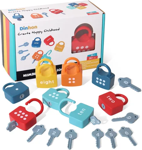 Dinhon Kids - Cerraduras de aprendizaje con llaves, juguete para jugar con los números y contar, juguetes educativos Montessori para niños y niñas