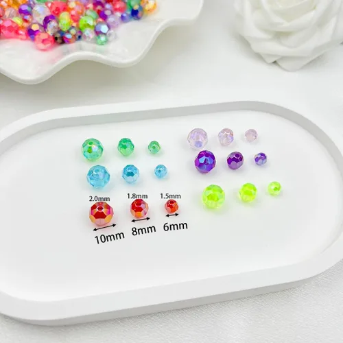 Miniatura 4 de 200 cuentas acrílicas de cristal de color AB de 0.394 pulgadas (0.394 in) cuentas redondas de plástico facetadas espaciadoras para hacer joyas, 402