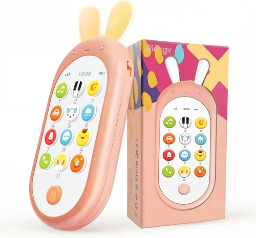 Richgv Regalo de cumpleaños para niña de 1 año, juguete de teléfono celular para bebé, juguetes de aprendizaje sensorial con 12 funciones, juguetes