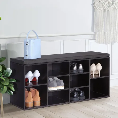 Miniatura 6 de Dopinmin Banco de almacenamiento de zapatos con 10 cubículos ajustables, banco de entrada con estantes, banco de zapatos de 3 niveles para sala