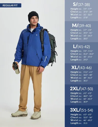 Miniatura 7 de baleaf Chaqueta impermeable para hombre 3 en 1 para esquí de invierno, rompevientos con capucha reflectante, plegable, con chaqueta de forro polar
