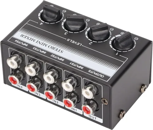 Miniatura 9 de Zyyini Mini mezclador estéreo, mezclador de audio portátil de 4 canales, mini mezclador estéreo profesional pasivo para mezclar instrumentos