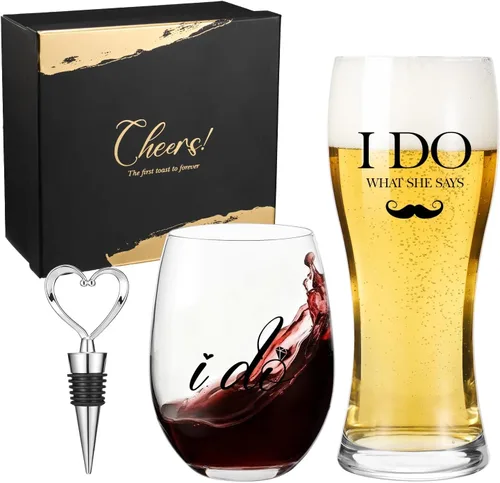 Miniatura 12 de AW BRIDAL Copas de vino Mr and Mrs Regalos de boda para parejas 2026, regalo de compromiso para parejas recién comprometidas, regalos de despedida