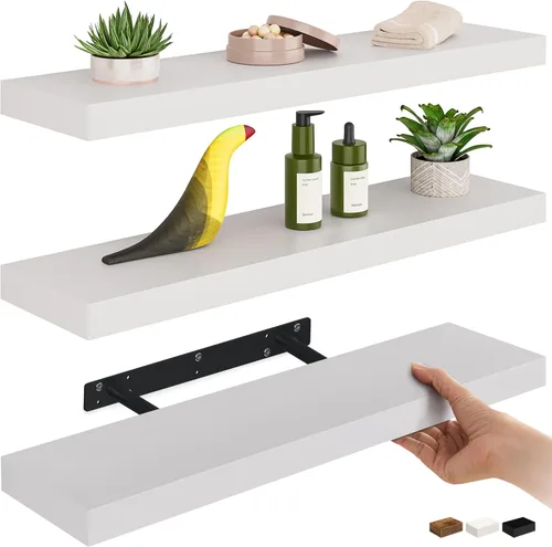 Miniatura 29 de Ballucci Estantes flotantes, juego de 2 estantes de pared de madera de 24 pulgadas, con soportes invisibles para baño, sala de estar, dormitorio