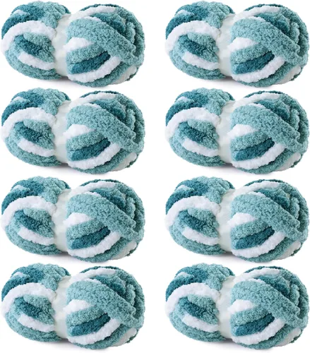 Miniatura 37 de HOMBYS Paquete de 8 hilos gruesos gigantes para tejer a ganchillo/tejer a mano, súper voluminosos, grandes, suaves, esponjosos, tie dye de felpa