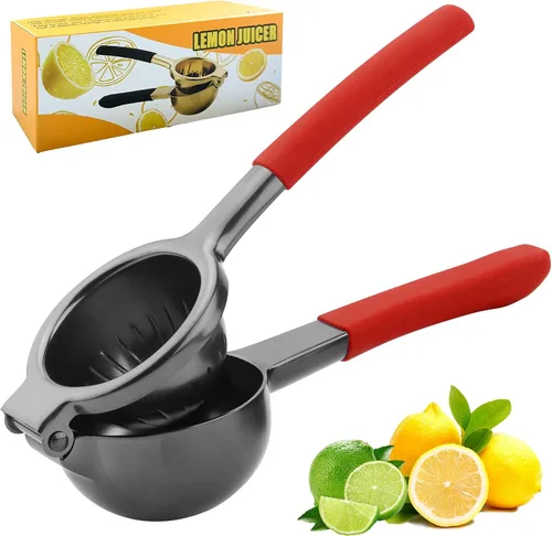 Miniatura 8 de SHIKORI Exprimidor de limón resistente dorado y negro, exprimidor manual de acero inoxidable 304, 15% más de jugo, fácil de limpiar