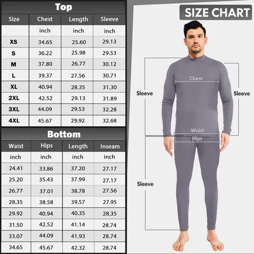 Miniatura 6 de CL convallaria Long Johns Thermal Underwear for Men Soft Fleece Lined Base Layer Cold Weather Top Bottom Set XS-4XL